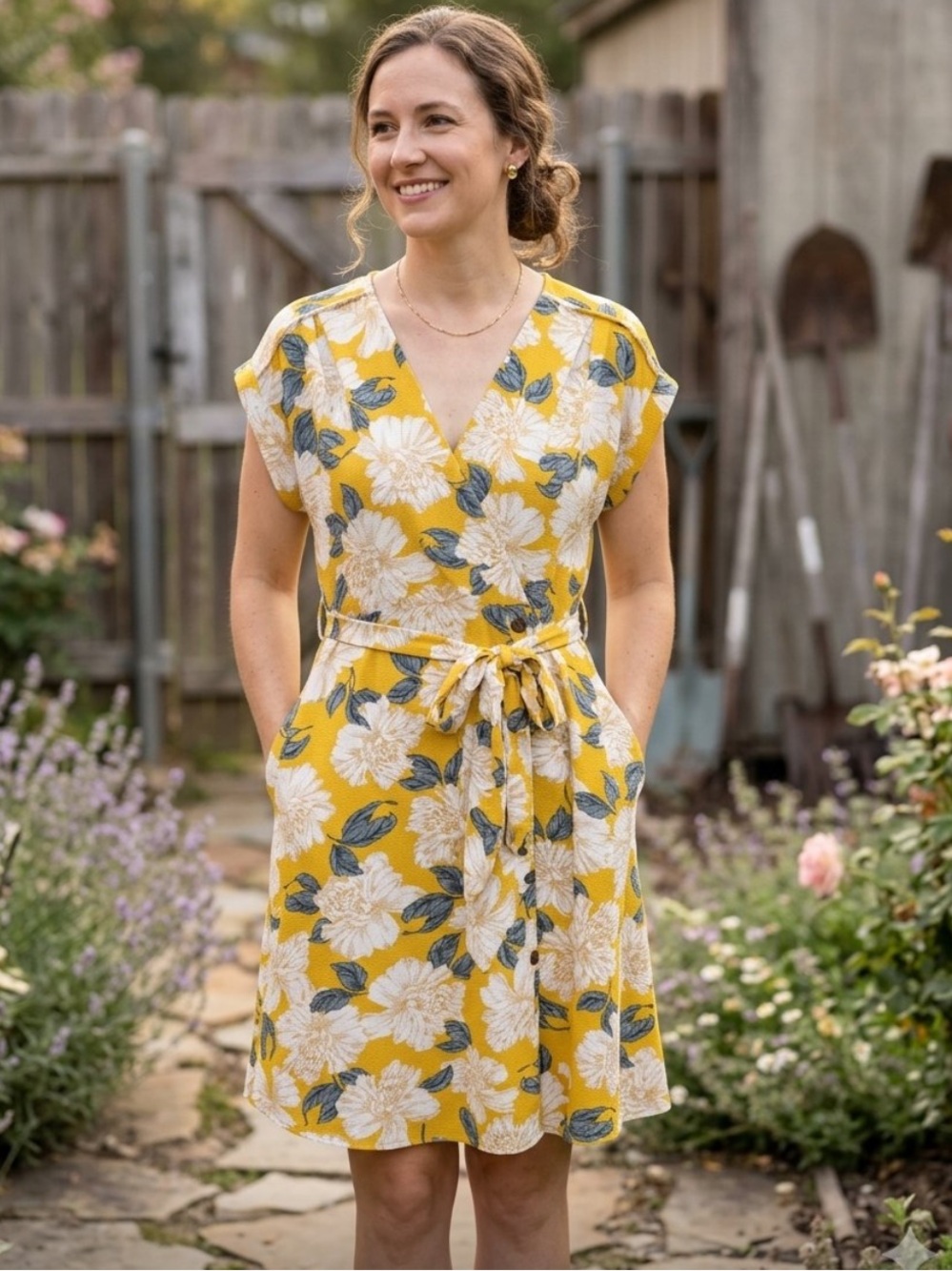 👗Monteau Mustard Yellow Floral  Dress